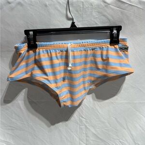 Striped Peach & Light Blue Swim Briefs with Drawstring